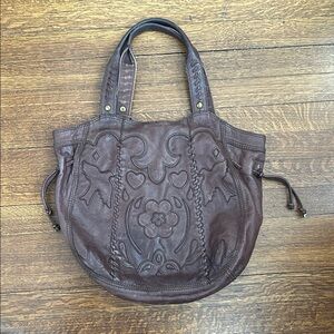 Lucky Brand Dark Brown Embossed Shoulder Bag